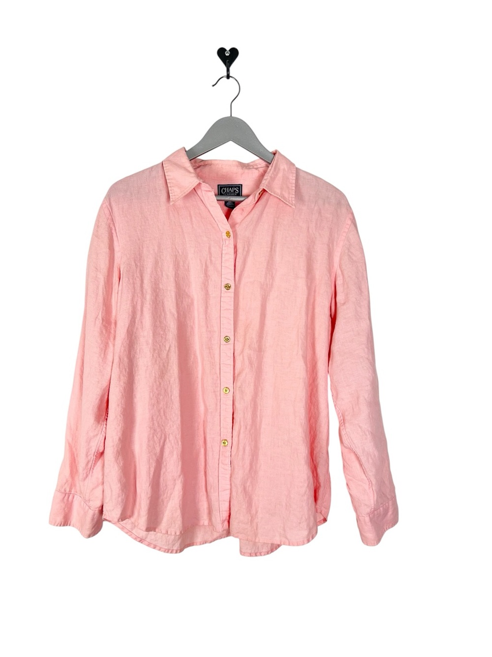 Chaps Classic linen Button-Up Shirt in XL Pink gold buttons Ralph Lauren